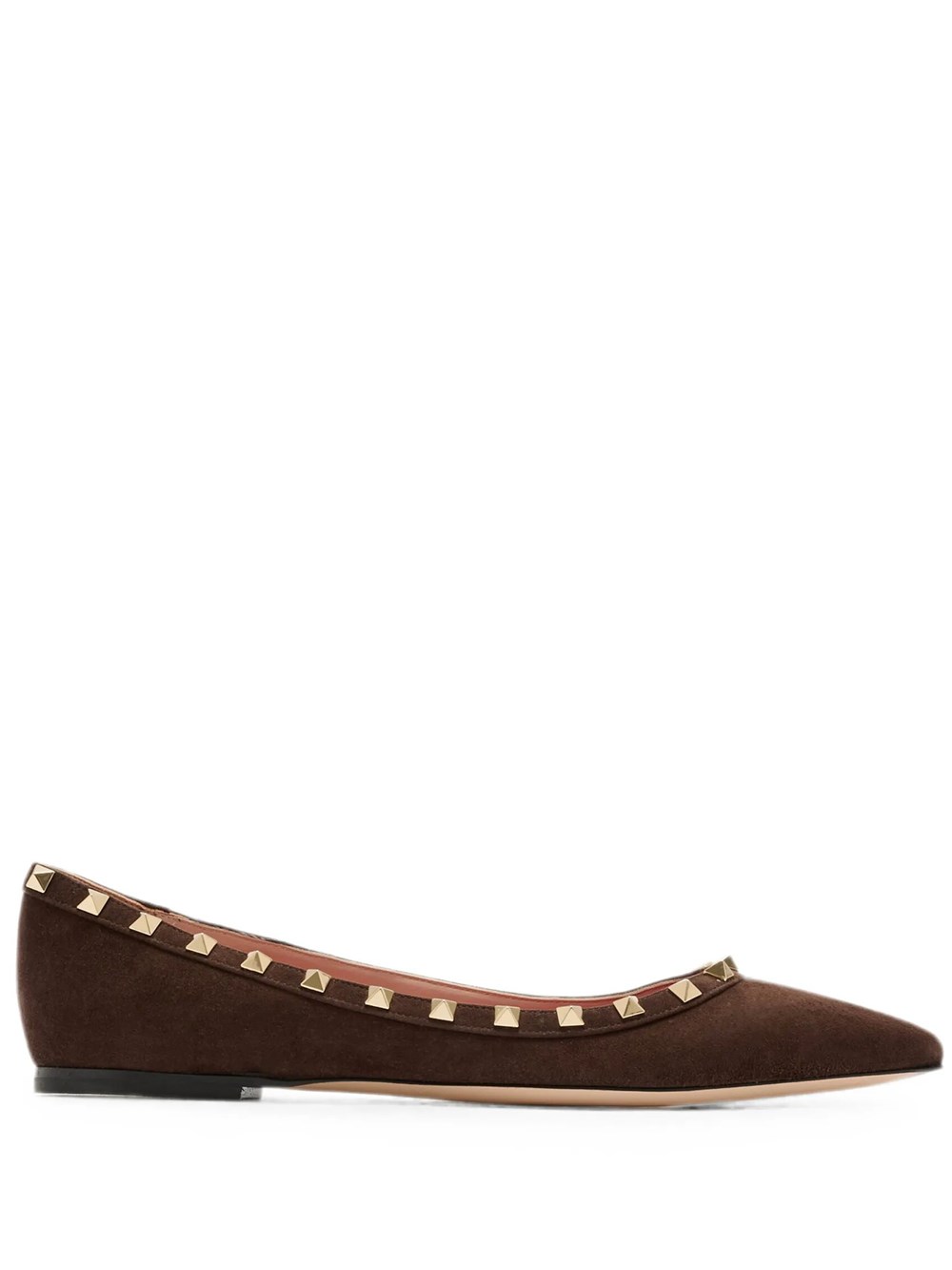 Valentino Garavani Women's Brown Rockstud Suede Ballet Flats