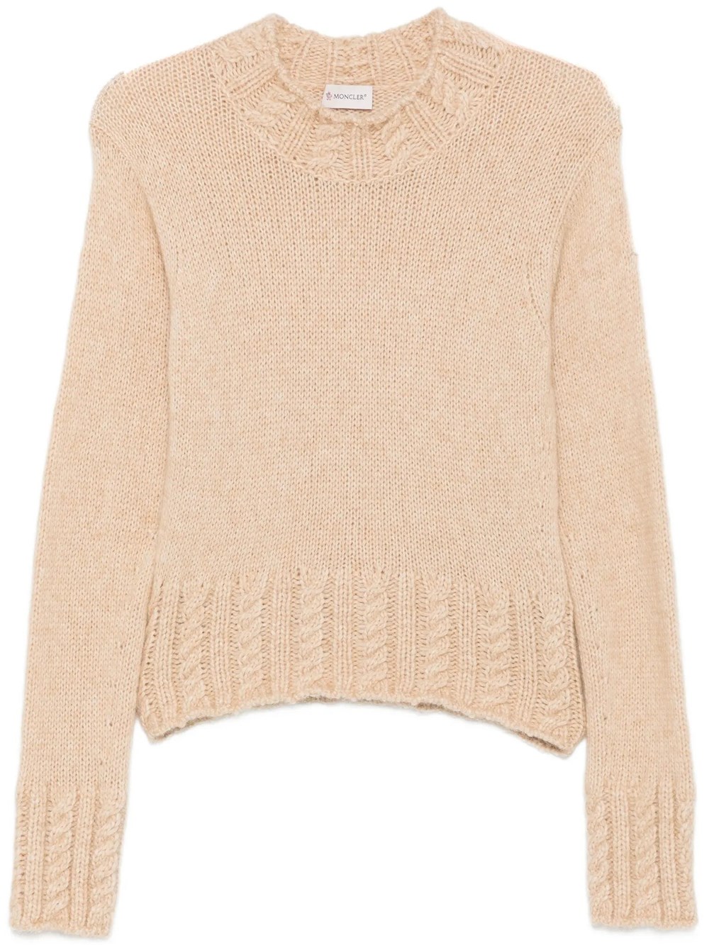 Moncler Women's Nude & Neutrals Crew-Neck Pullover In Wool Blend With Cable-Knit Patte