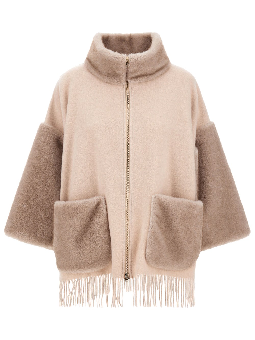 Herno Women's Nude & Neutrals Wool, Cashmere And Melange Poncho With Mink Effect
