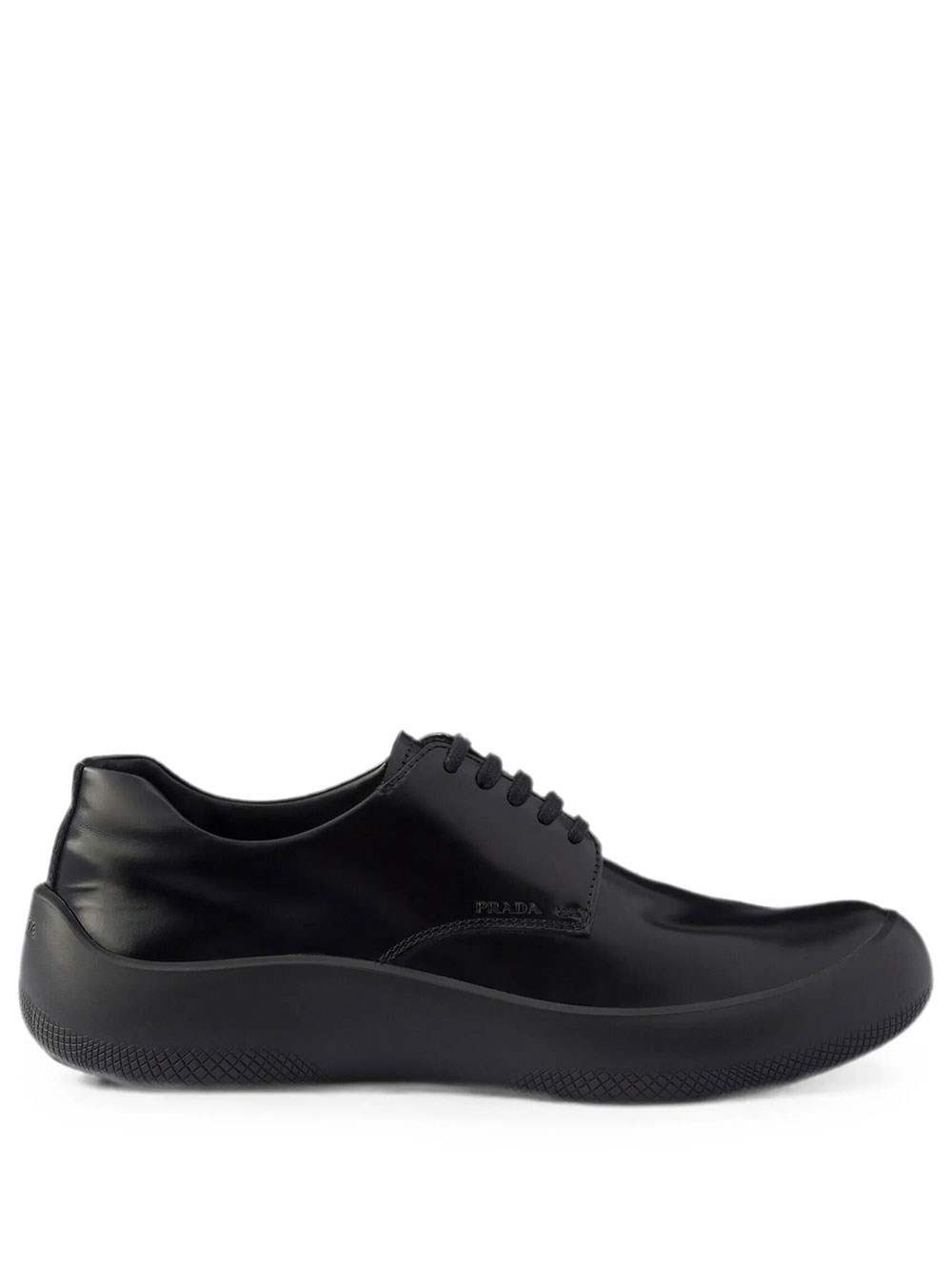 Prada Men's Black Brushed Leather Lace-Up Shoes