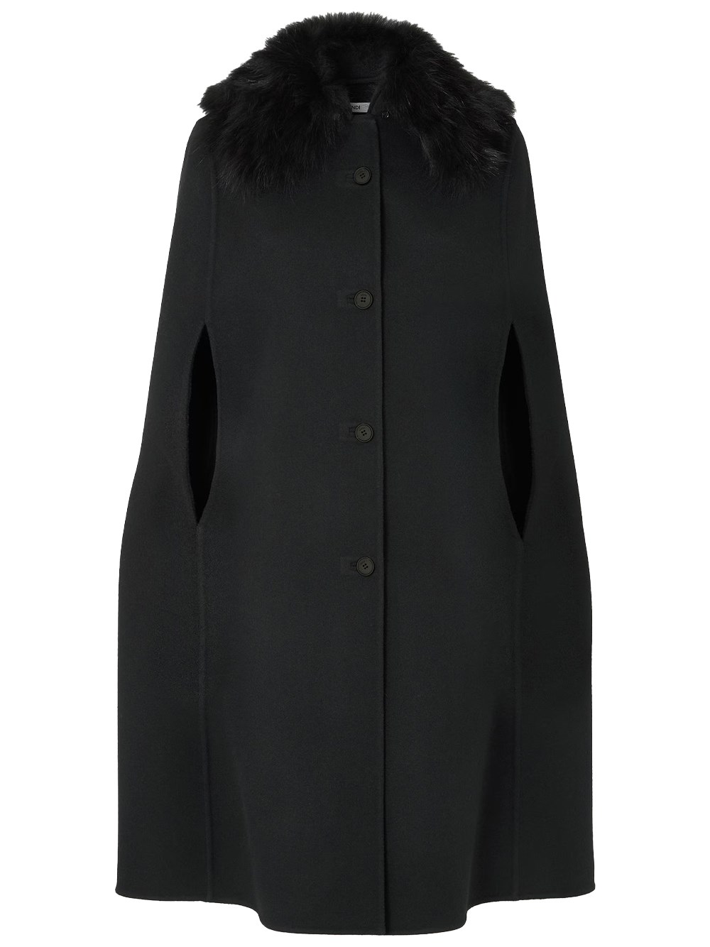 Fendi Women's Black Double Wool Cape With Fur Collar