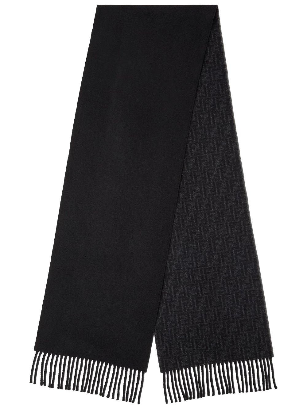 Fendi Men's Black Wool And Cashmere Scarf Ff Pumpkin