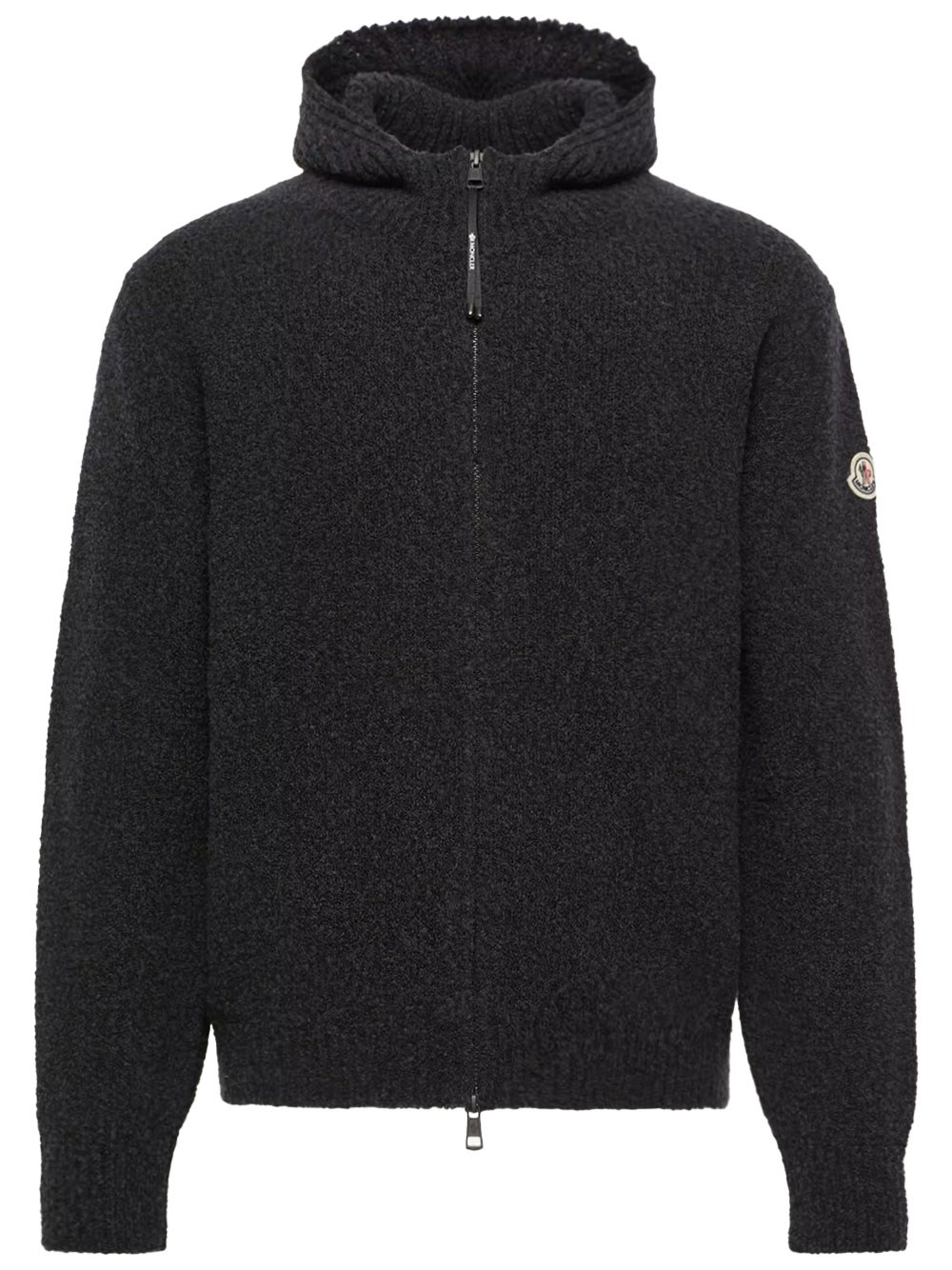 Moncler Men's Black Bouclé Wool Blend Zip-Up Hoodie