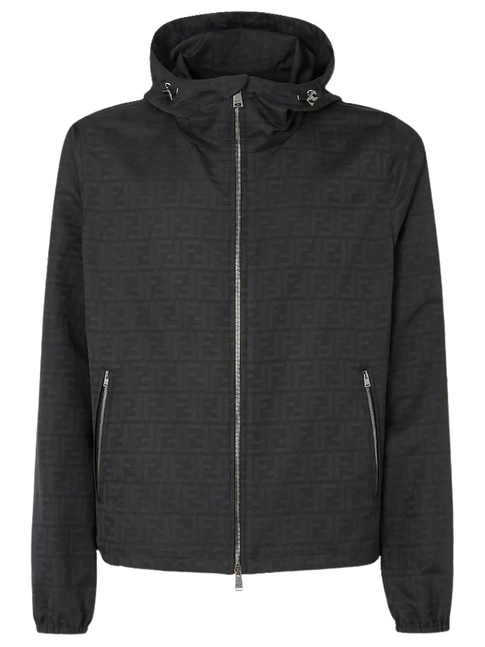 Fendi Men's Black Ff Nylon Blouson With Zip And Hood