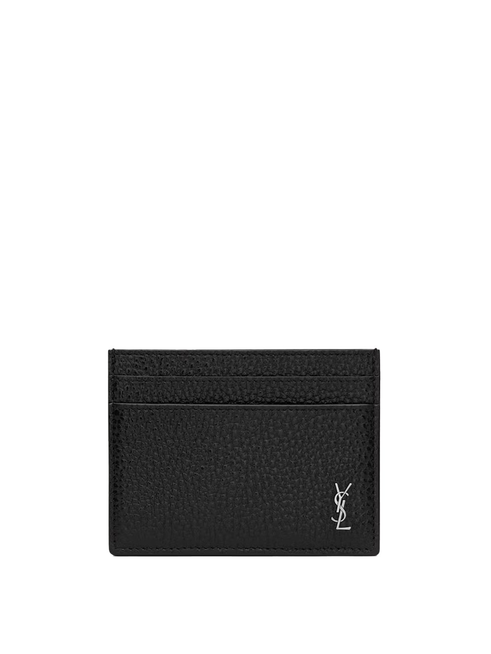 Saint Laurent Tiny Cassandre Card Holder In Hammered Leather In Black