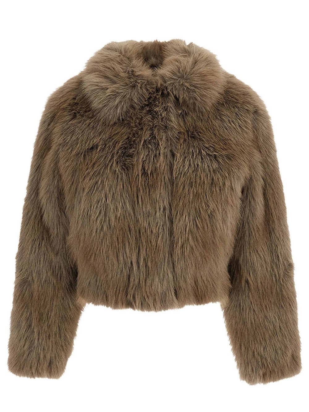 Stand Studio Women's Grey Lena Crop Jacket In Faux Fur With Zip