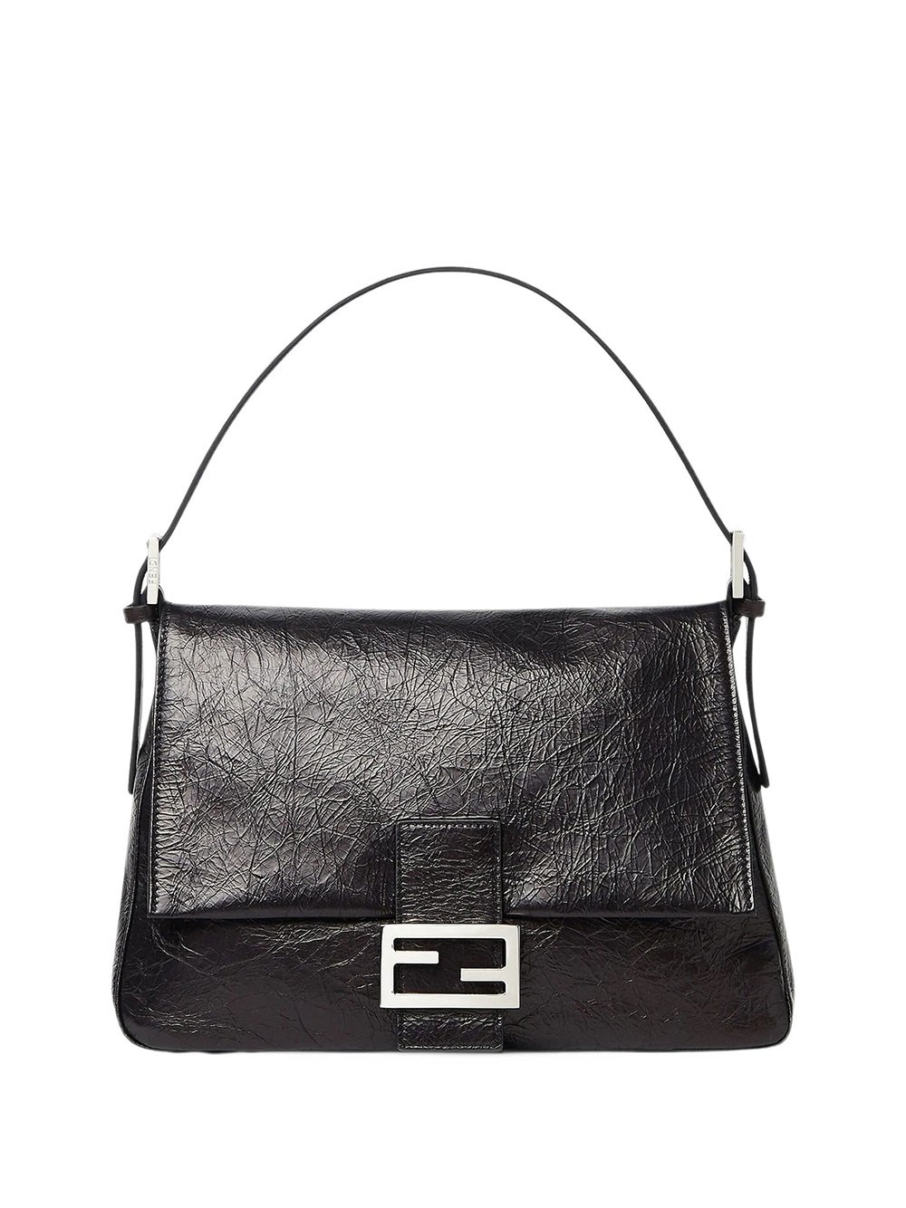 Fendi Women's Black Crackled Leather Flap Bag 26325